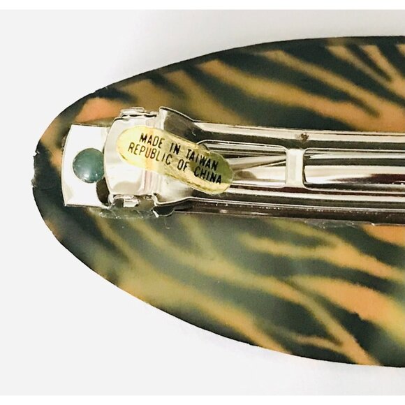 Vintage Tiger Striped Barrette Hair Clip Plastic Orange Black Animal Pattern - Picture 5 of 6